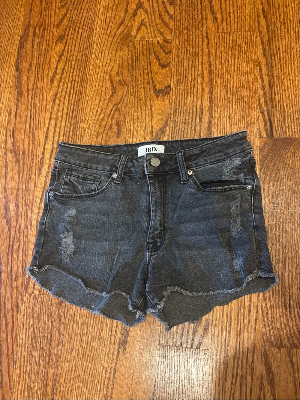Black Distressed High-Waist Denim Shorts